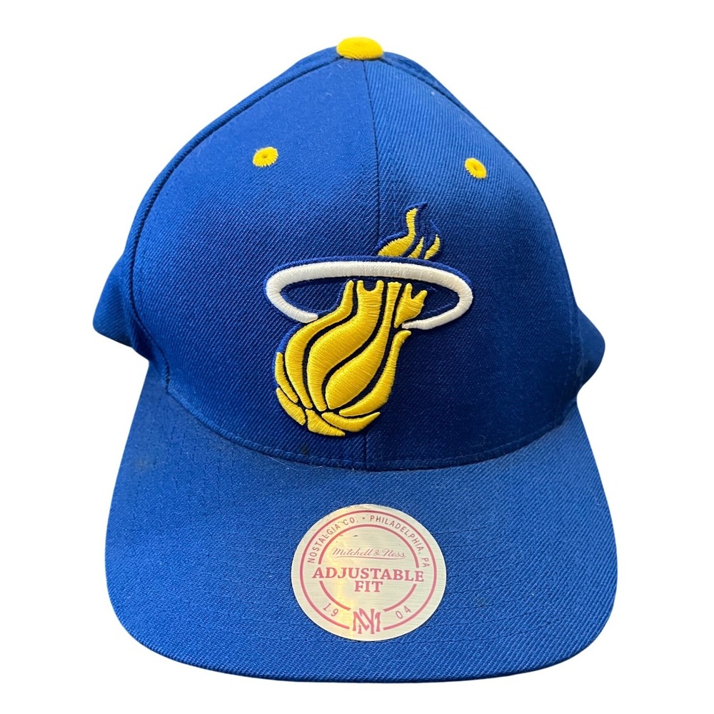 Mitchell & Ness Miami Heat Hat Mens OS Blue Yellow NBA Snapback Adjustable Fit